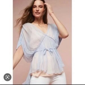 Anthropologie Floreat Blue Chiffon Olia Grecian Blouse - Small